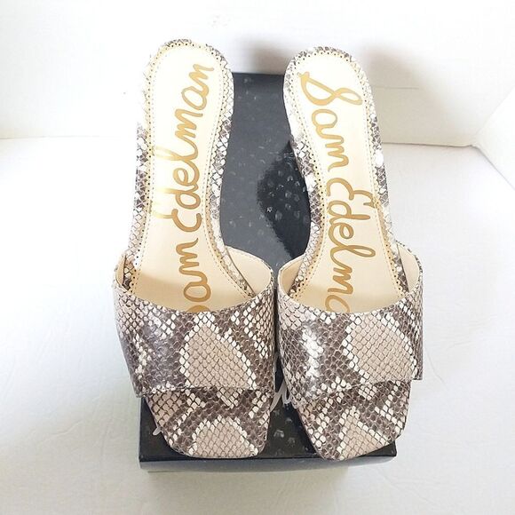 New! SAM EDELMAN Tesma Snakeprint Leather Wedge Slide Sandals Square Open-toe - Picture 7 of 11